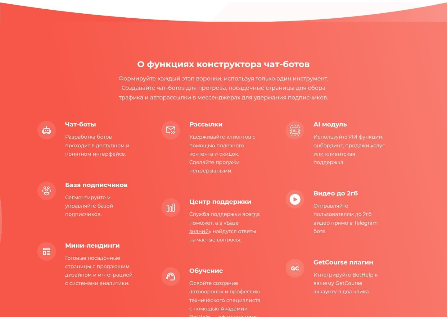 Функции конструктора чат-ботов