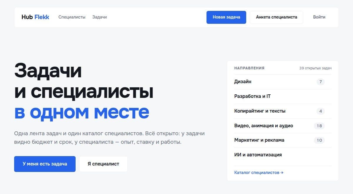 Главная: направления и число открытых задач