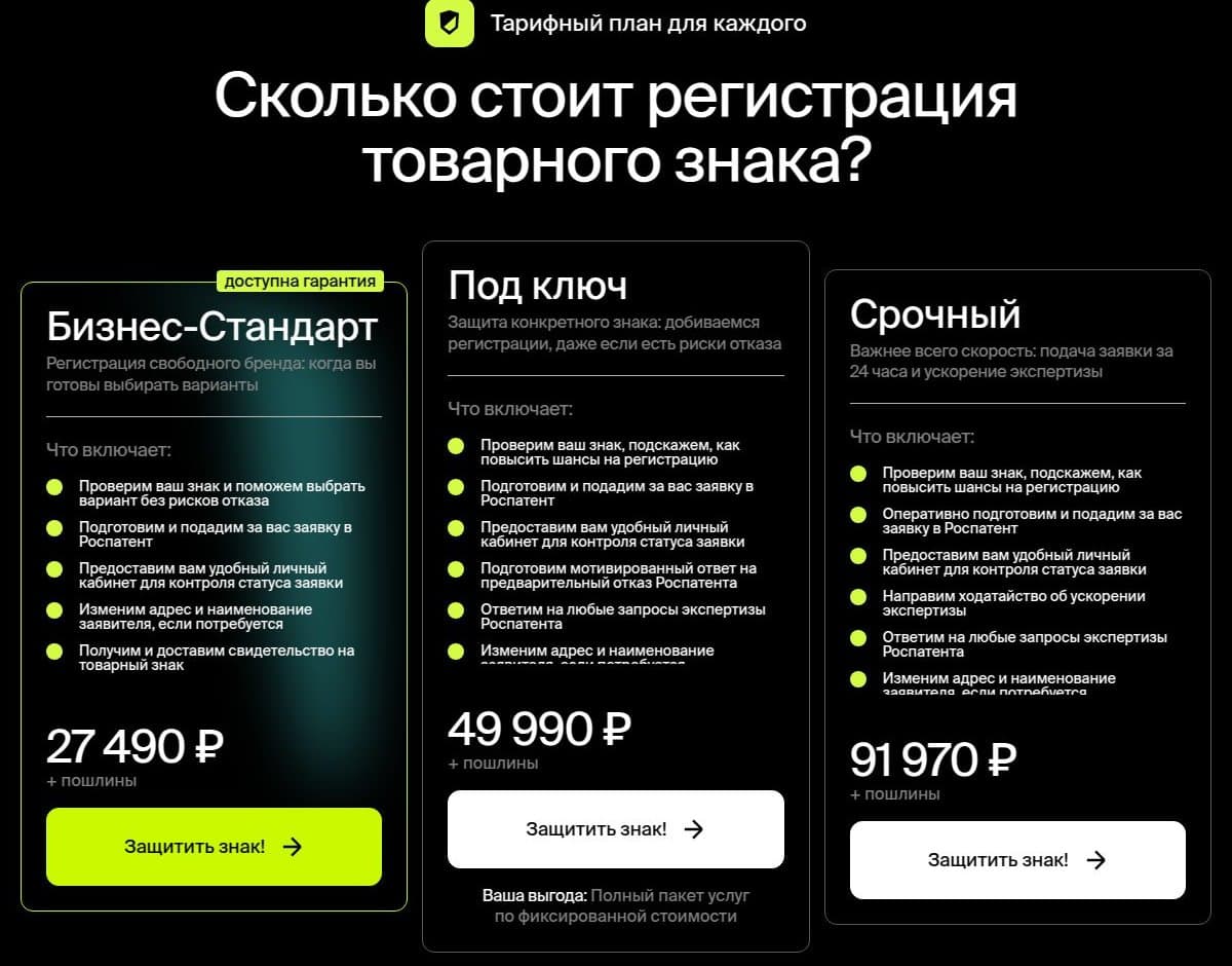 Тарифы регистрации товарного знака