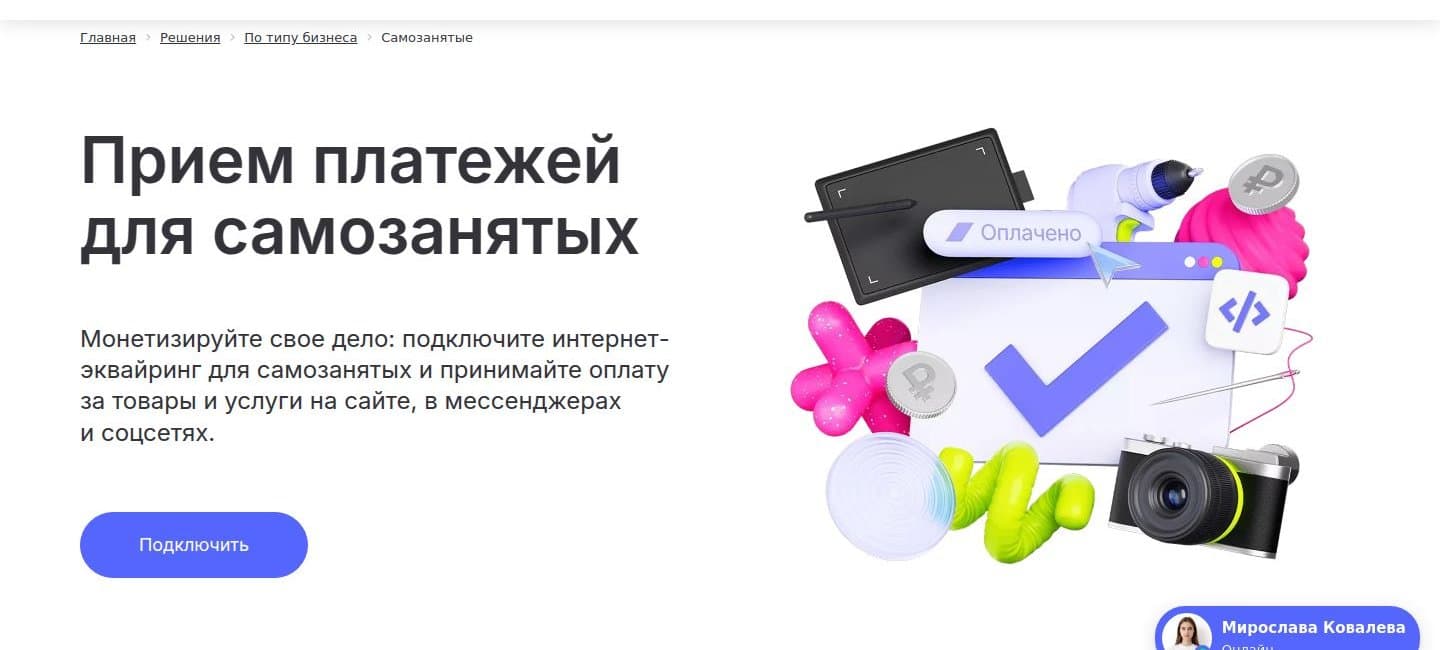 Страница Robokassa для самозанятых