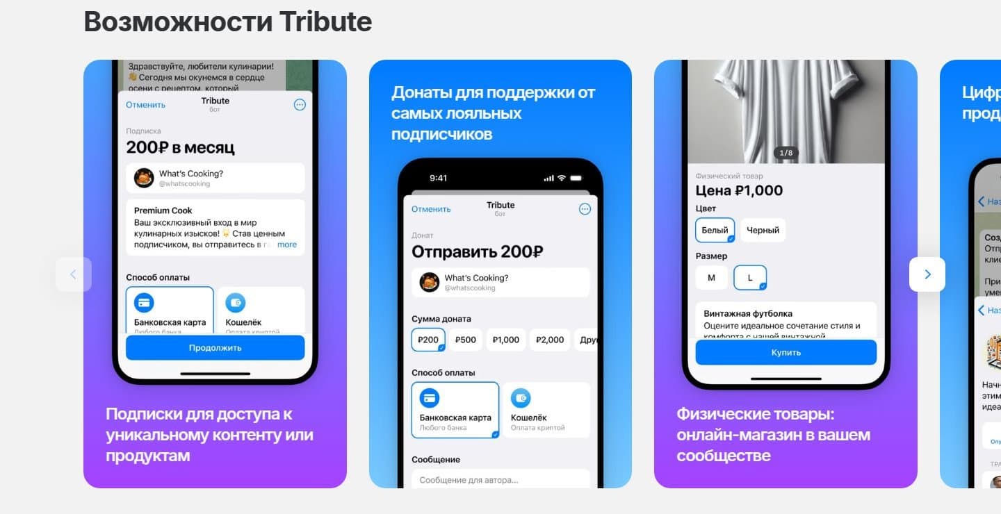 Подписки, донаты и товары в боте