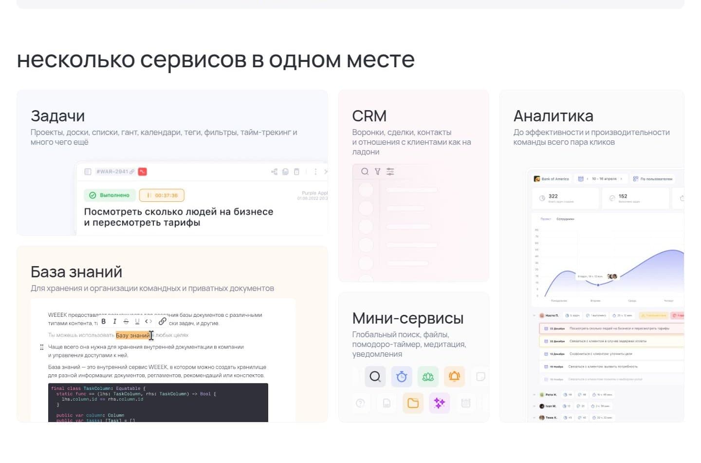 Задачи, база знаний, CRM и аналитика