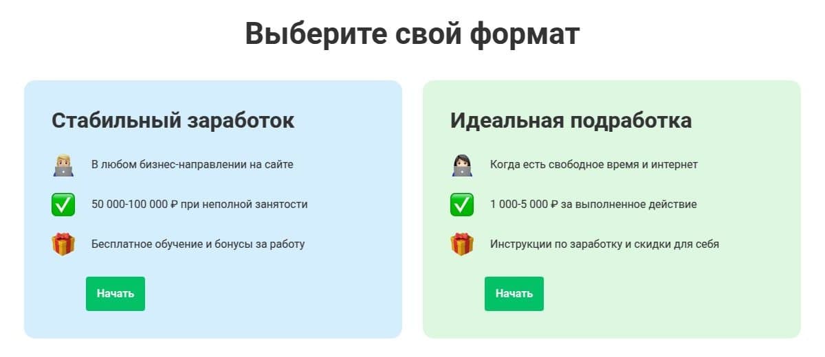Два формата заработка