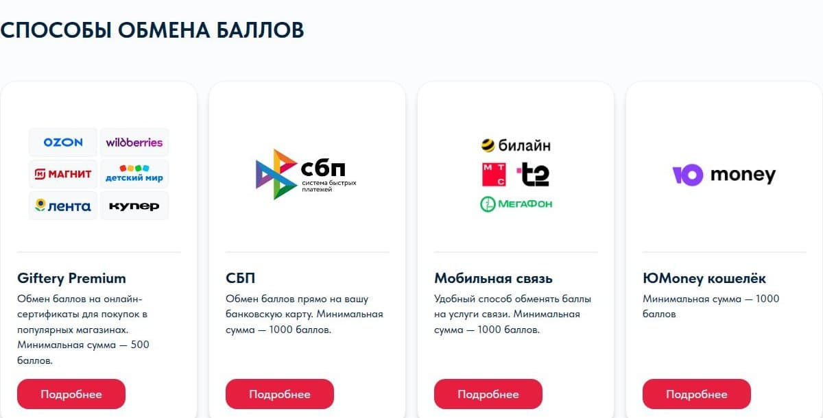 Способы обмена баллов