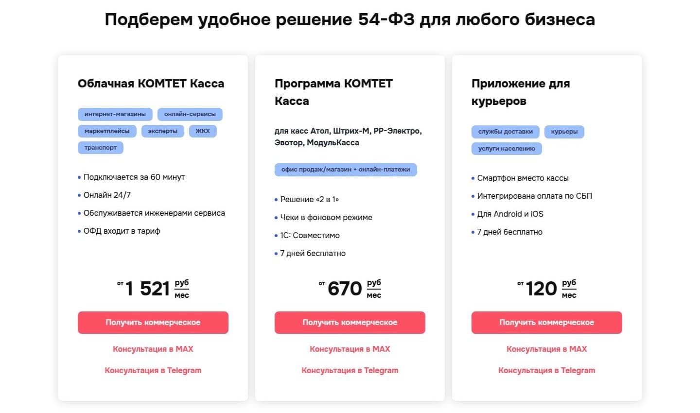 Три решения и цены