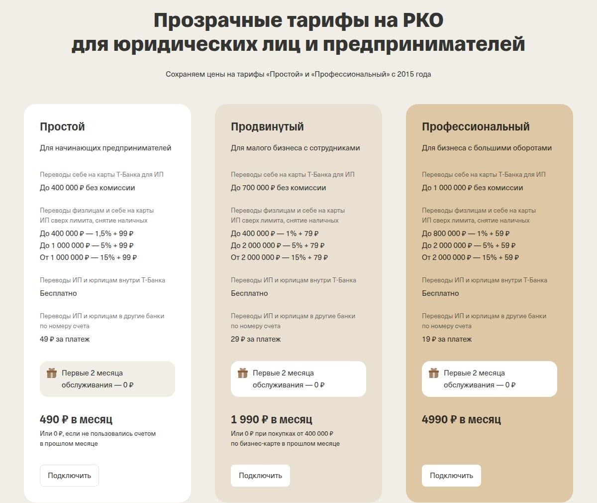 Три тарифа РКО